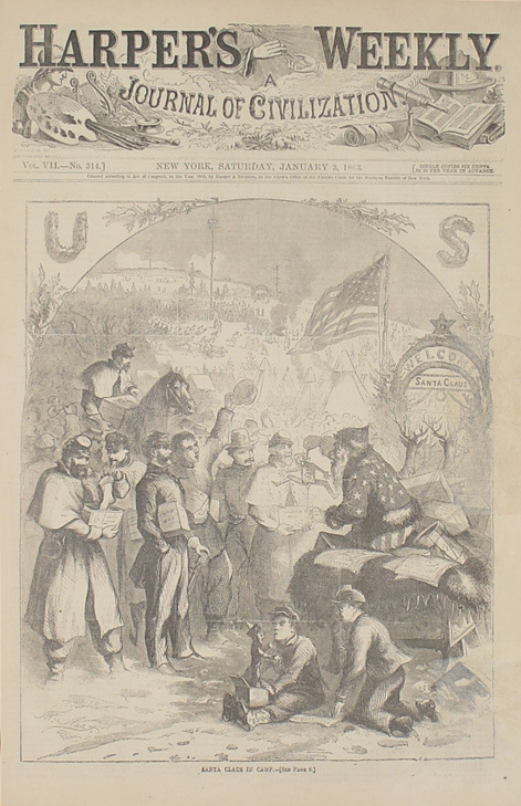 Santa Claus en un Campamento, por Thomas Nast. Wood engraving, 1863.
